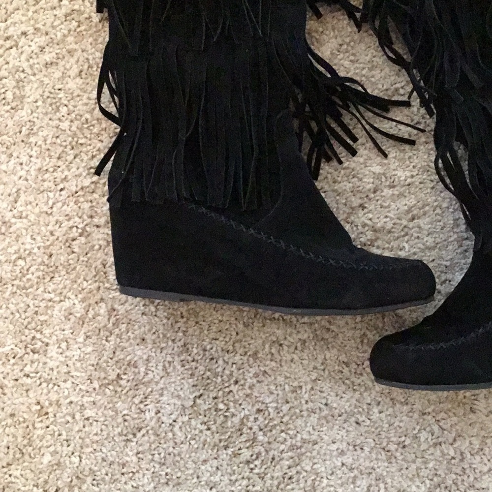 Black Fringe Wedge Boots 5/$25 - Picture 4 of 5